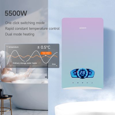 Calentador de agua eléctrico instantáneo con control por voz inteligente y pantalla táctil. Calentamiento rápido.